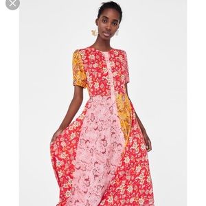 Zara red floral patchwork dress